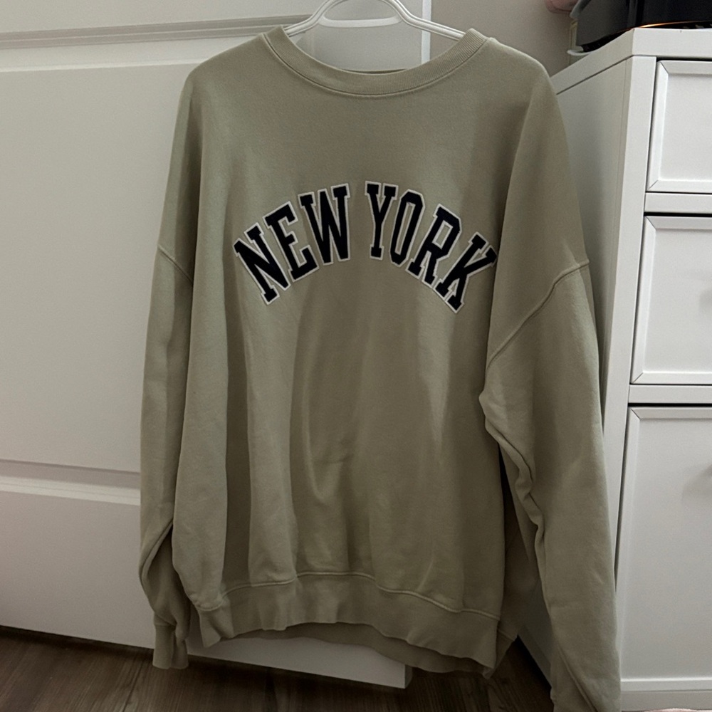 Brandy Melville Olive Green "New York" Crewneck Sweatshirt